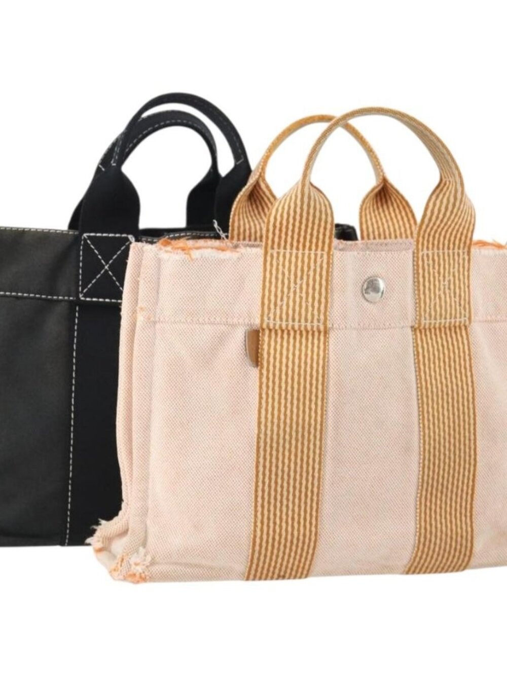 HERMES Fourre Tout PM Hand Bag Canvas 2 Set Orange Black Auth 174217